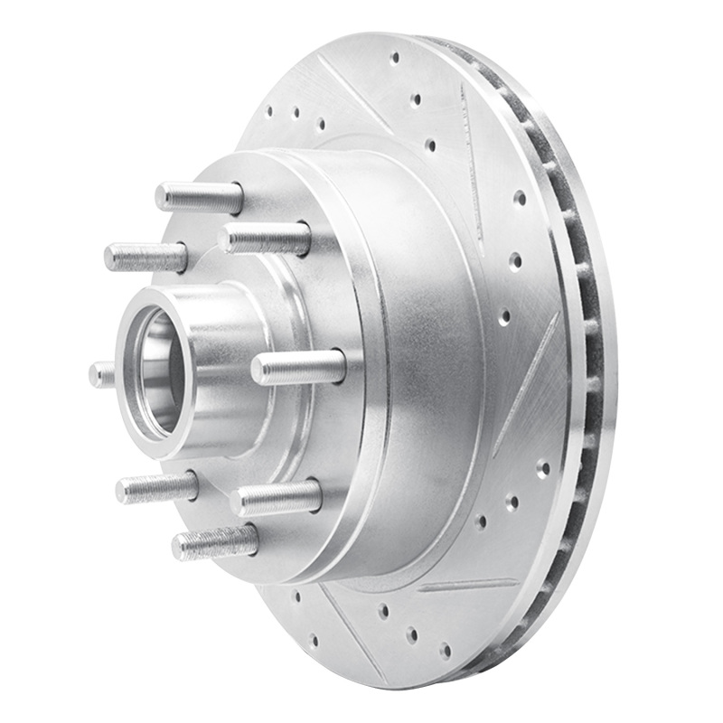 Ford E-250 Econoline Brake Rotor (1) - Front Right - R1 Concepts - Drilled & Slotted - Silver - `95-`07